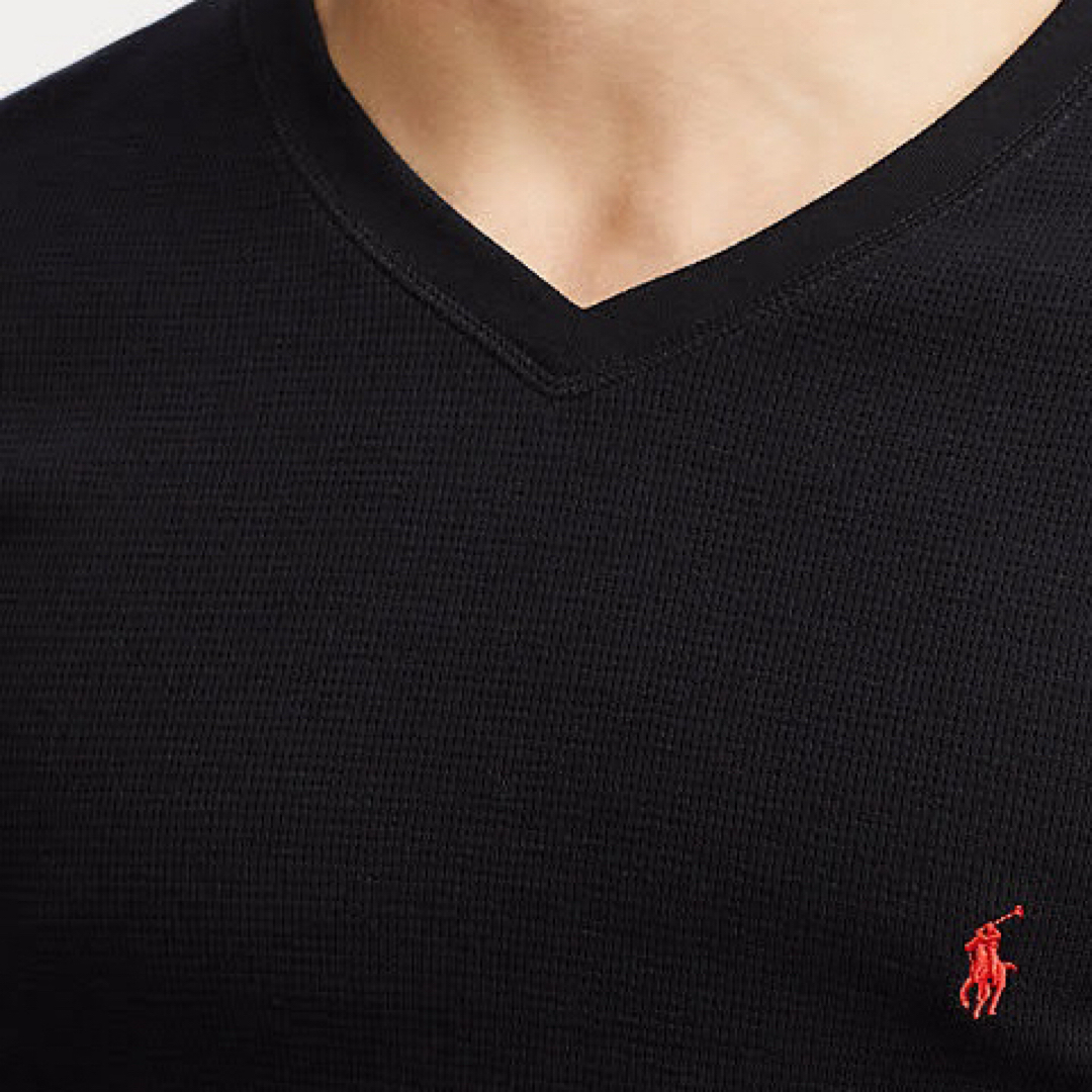 Ralph Lauren(ラルフローレン)のメンズM 黒　Vネック　ワッフルニットロンT ラルフローレン メンズのトップス(Tシャツ/カットソー(七分/長袖))の商品写真