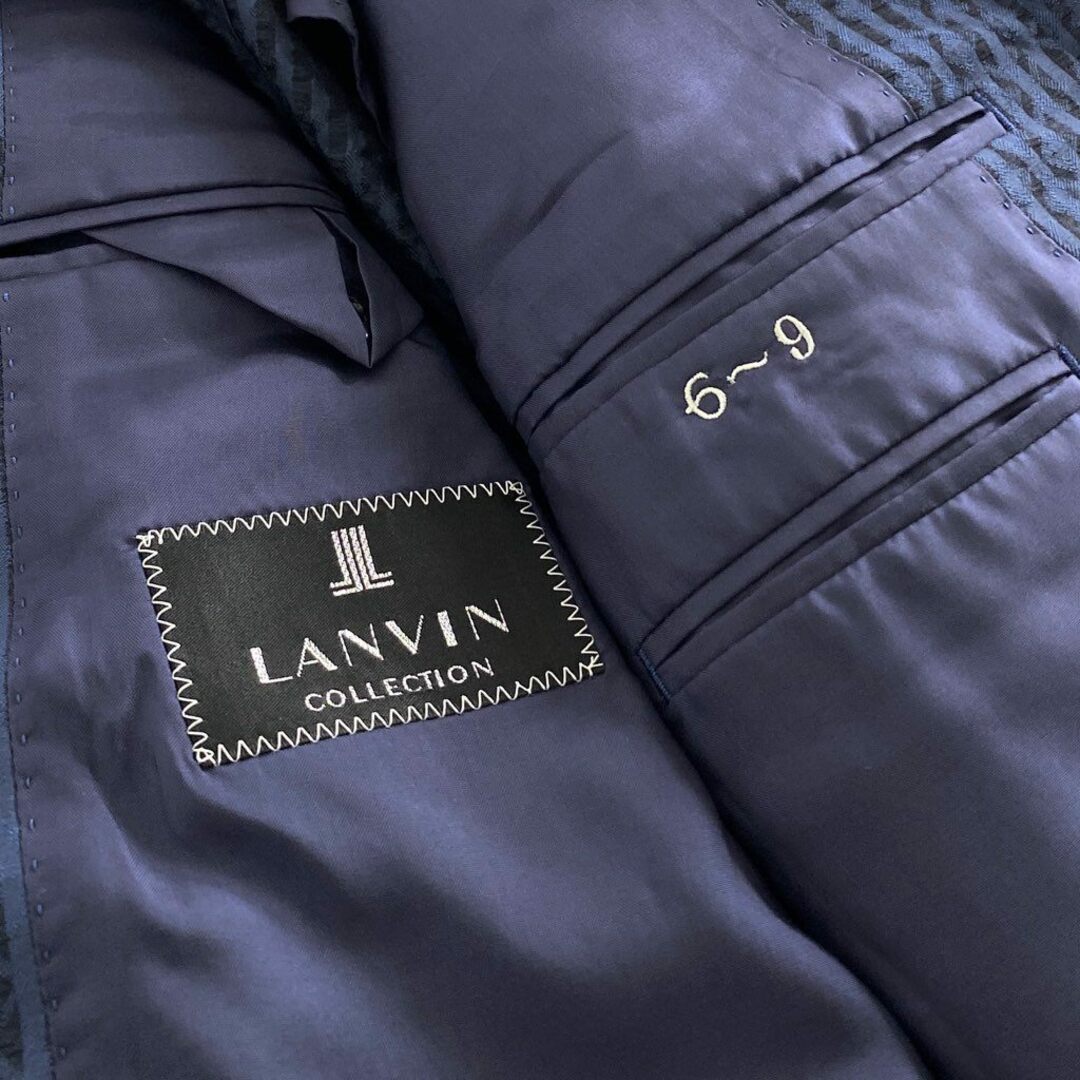 LANVIN(ランバン)の55b13 LANVIN ランバン シルク サマーテーラードジャケット ブレザー 46 ネイビー ビジネス フォーマル クールビズ 日本製 メンズのジャケット/アウター(テーラードジャケット)の商品写真