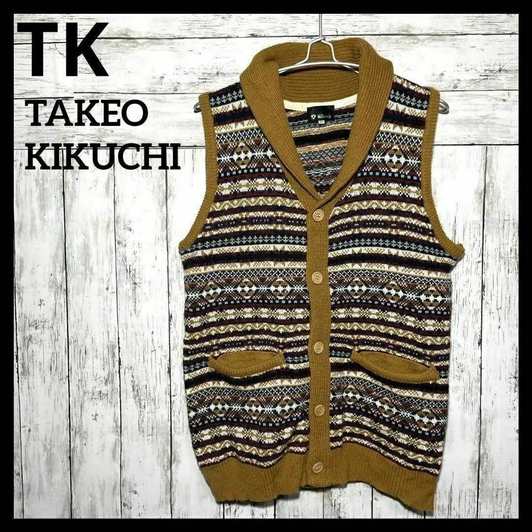 TAKEO KIKUCHI(タケオキクチ)の美品 ザショップ TKタケオキクチ　雪柄　アクリル　ベスト　マスタード　XL メンズのトップス(ベスト)の商品写真