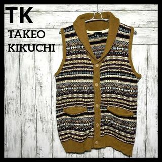 TAKEO KIKUCHI - 美品 ザショップ TKタケオキクチ　雪柄　アクリル　ベスト　マスタード　XL