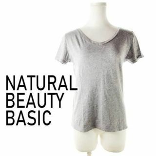 ナチュラルビューティーベーシック(NATURAL BEAUTY BASIC)のNBB 天竺薄手ストレッチTシャツ Vネック M グレー 230428CK9A(Tシャツ(半袖/袖なし))