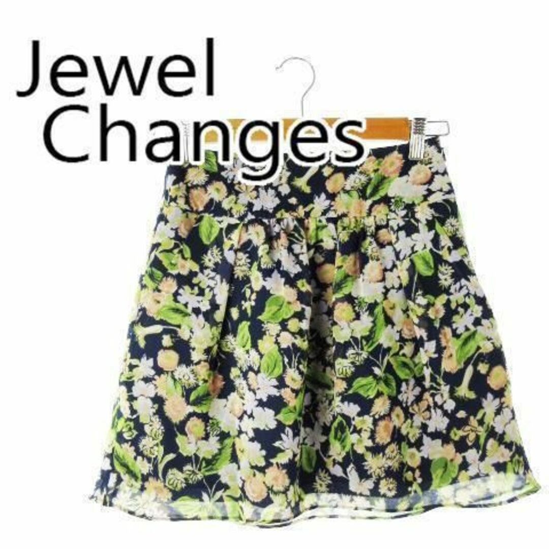 Jewel Changes(ジュエルチェンジズ)のジュエルチェンジズ 花畑シフォンミニスカート 36 紺 230501CK2A レディースのスカート(ミニスカート)の商品写真