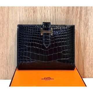 エルメス(Hermes)の未使用☆エルメス　折財布  アリゲーター ベアンコンパクト　黒　ブラック　クロコ(折り財布)