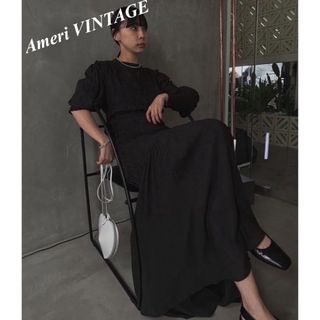 アメリヴィンテージ(Ameri VINTAGE)の【新品タグ付き品】REFINED SHIRRING  DRESS ブラック　S(ロングワンピース/マキシワンピース)