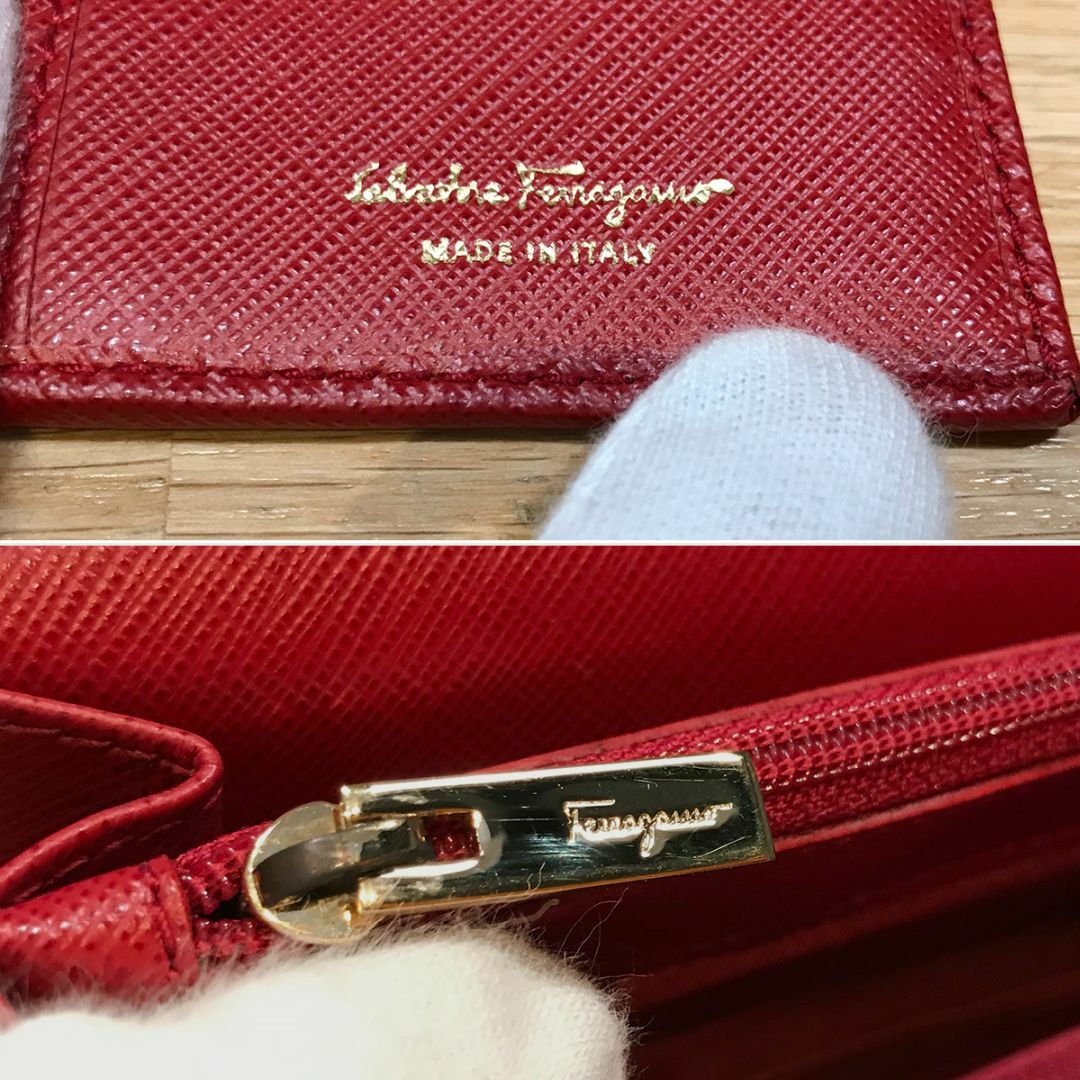 Salvatore Ferragamo(サルヴァトーレフェラガモ)の超美品 フェラガモ ヴァラ ファスナー長財布 レザー 赤 レディース レディースのファッション小物(財布)の商品写真