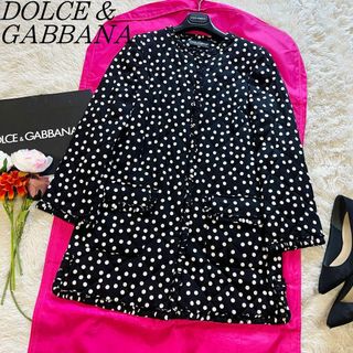 ドルチェアンドガッバーナ(DOLCE&GABBANA)の【美品】DOLCE&GABBANA ドット柄ロングコート ノーカラー 42(スプリングコート)