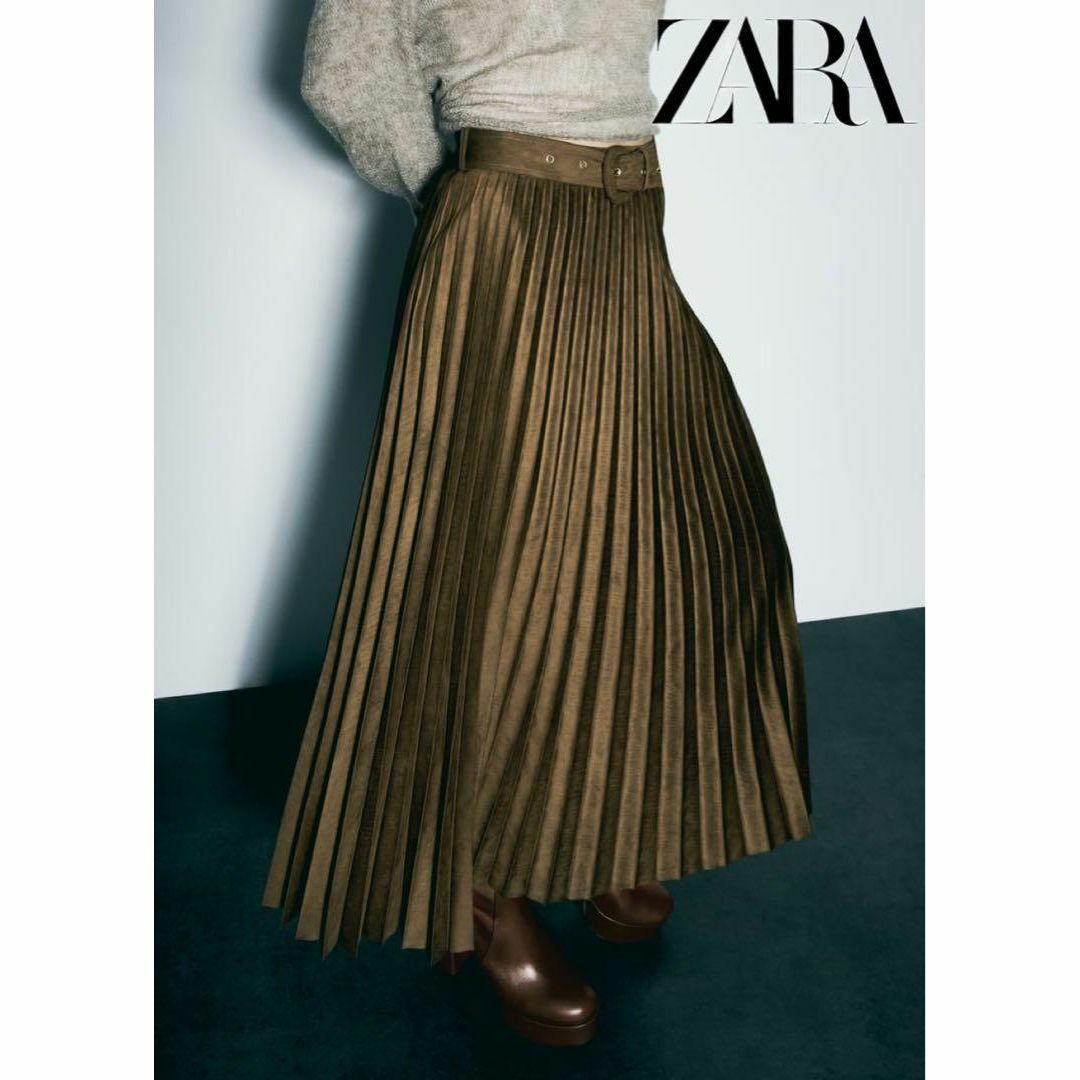 ZARA(ザラ)の8 ZARA プリーツ フェイクスエード ミディスカート S レディースのスカート(ロングスカート)の商品写真