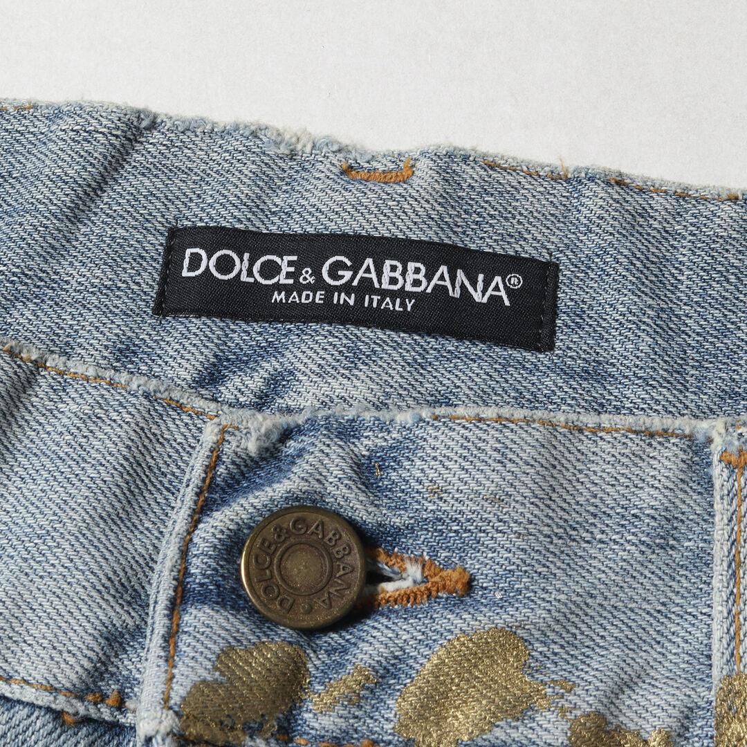 DOLCE&GABBANA(ドルチェアンドガッバーナ)のDOLCE&GABBANA ドルチェ&ガッバーナ パンツ サイズ:46 ペイント クラッシュ加工 ストレート デニム パンツ G3016D G8054 箔プリント インディゴ イタリア製 ボトムス ジーンズ ジーパン【メンズ】【中古】 メンズのパンツ(デニム/ジーンズ)の商品写真