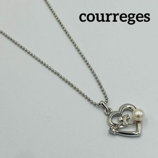 クレージュ(Courreges)の美品★courreges★ ネックレス ハート パール ラインストーン シルバー(ネックレス)