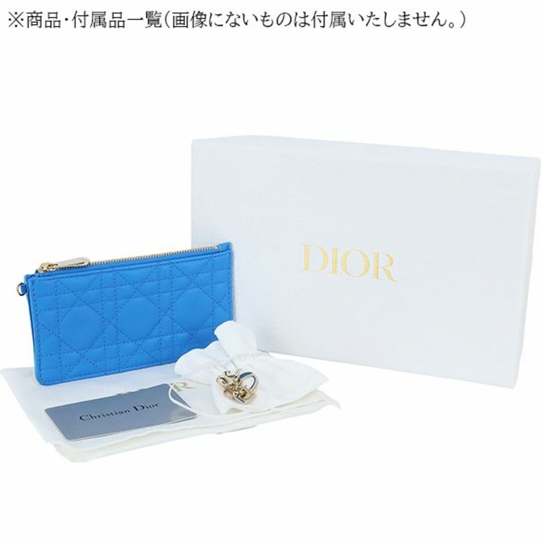 Christian Dior(クリスチャンディオール)のディオール スモールジップコインカードホルダー レディーディオール ラムスキン ブルー 青 ゴールド 未使用 157587 レディースのファッション小物(財布)の商品写真