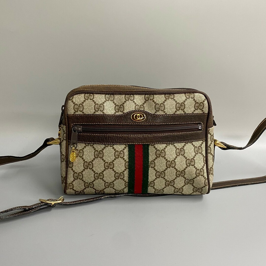 極上 美品 GUCCI オールドグッチ グッチ ヴィンテージ シェリーライン GG ロゴ レザー 本革 ミニ ショルダーバッグ ポシェット 茶  97101 | フリマアプリ ラクマ