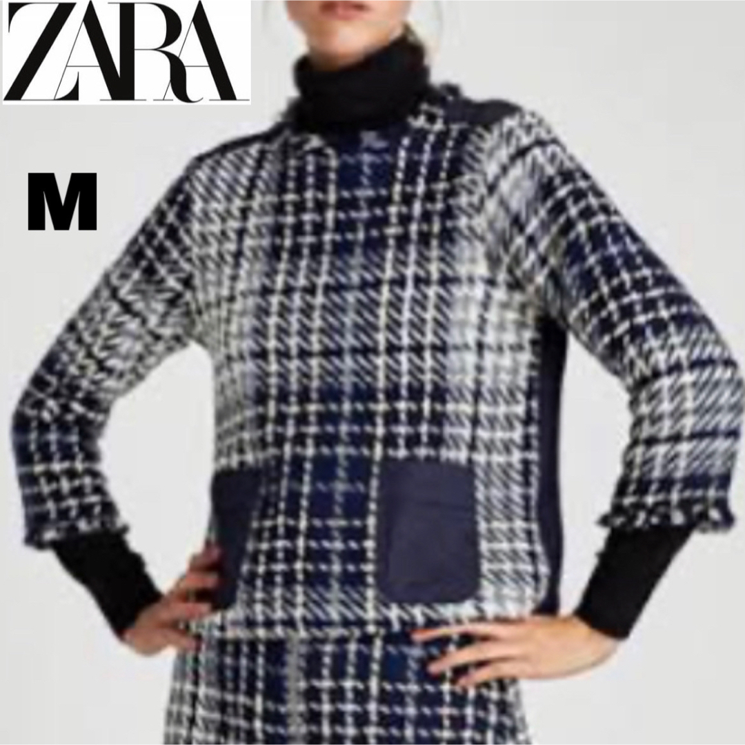 ZARA(ザラ)のザラ　ZARA トップス　ツイード×デニム生地　異素材切替 プルオーバー　 レディースのトップス(カットソー(長袖/七分))の商品写真