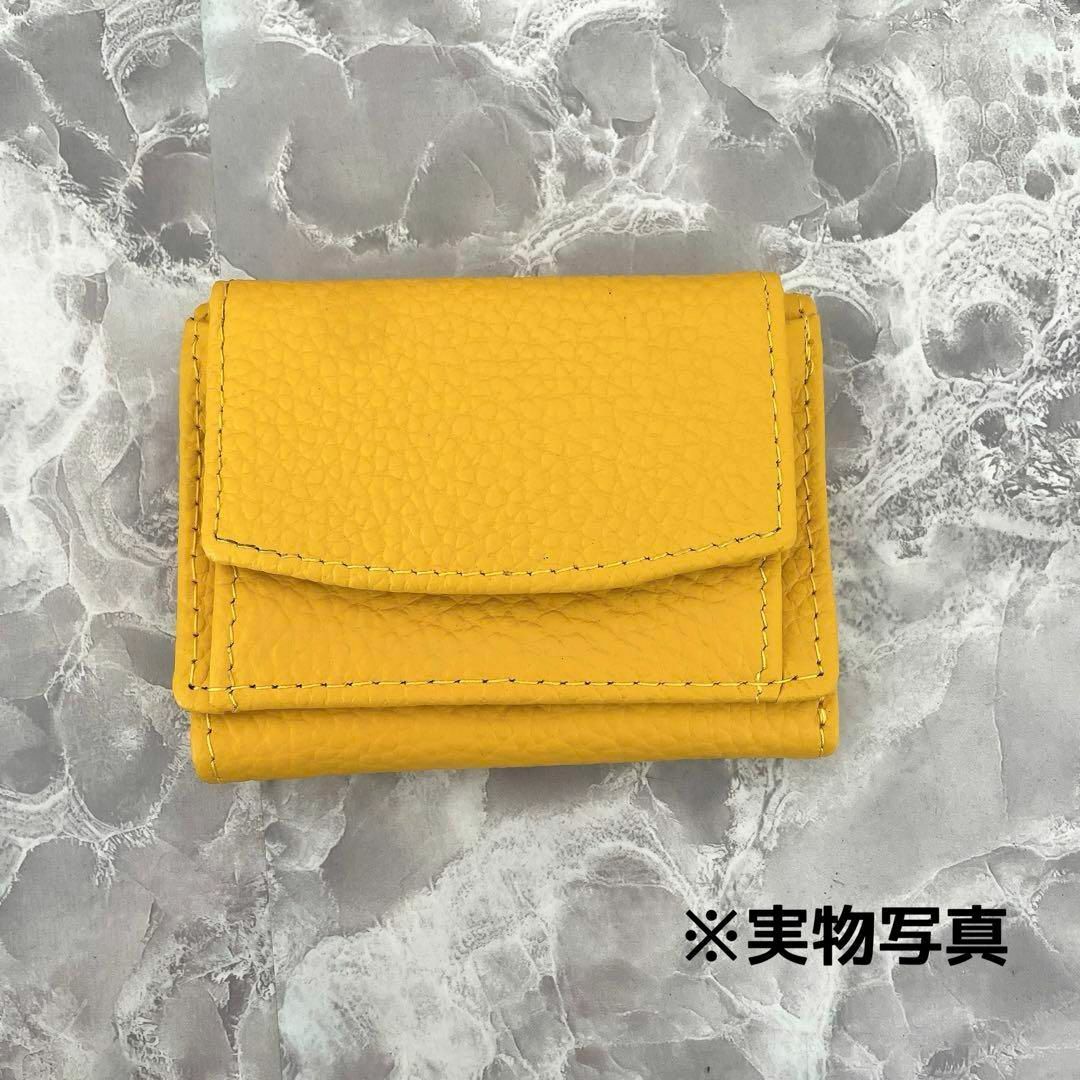 《人気》三つ折り財布 本革 ミニウォレット コンパクトイエロー レディースのファッション小物(財布)の商品写真