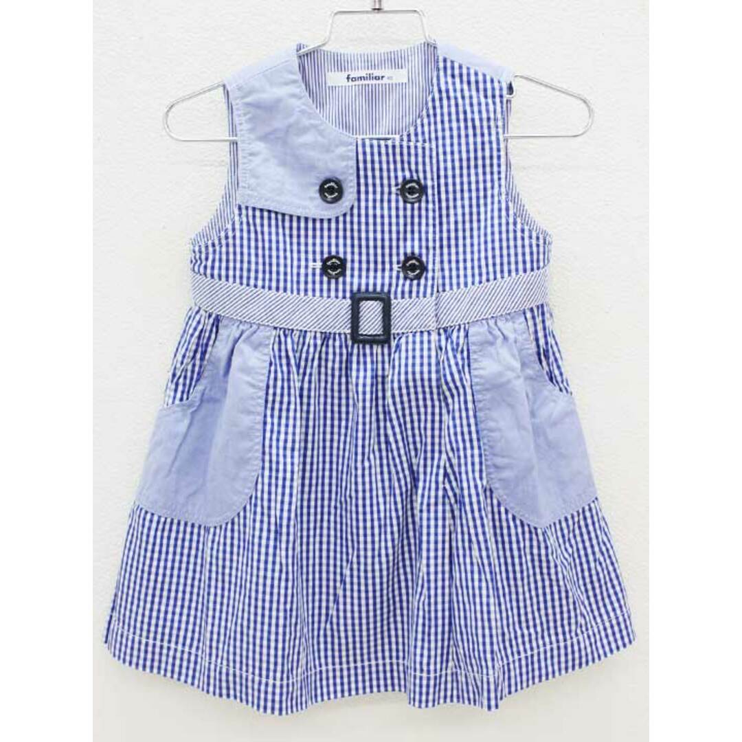 familiar(ファミリア)の[ファミリア/familiar]90cm ジャンパースカート ブルー×白【中古】子供服 キッズ kids ベビー服 baby 女の子 春夏 131032 onepi キッズ/ベビー/マタニティのベビー服(~85cm)(スカート)の商品写真