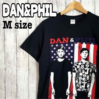 ギルタン(GILDAN)のDAN&PHIL ツアーTシャツ 両面プリント 半袖 アメリカ国旗 黒 古着(Tシャツ/カットソー(半袖/袖なし))