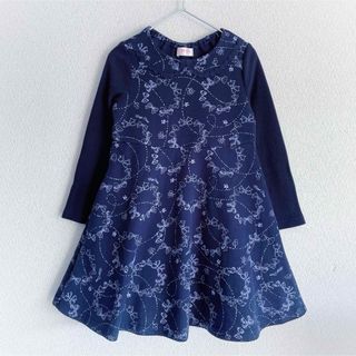 メゾピアノ(mezzo piano)の美品 mezzo piano 春服 長袖 ワンピース リブ袖 リボン柄 120(ワンピース)