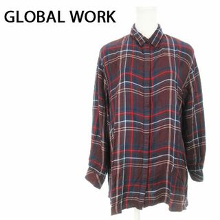 グローバルワーク(GLOBAL WORK)のグローバルワーク ロングチェックシャツ 長袖 S ボルドー 231202MN2R(シャツ/ブラウス(長袖/七分))