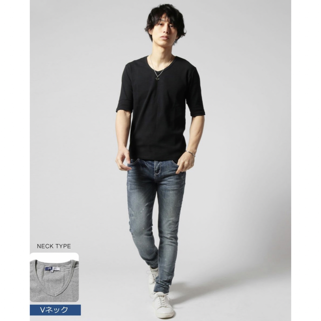 【新品未使用】Vネック5分袖カットソー メンズのトップス(Tシャツ/カットソー(七分/長袖))の商品写真