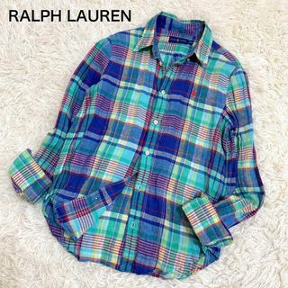 ラルフローレン(Ralph Lauren)の美品☆ラルフローレン リネン100 マドラスチェック シャツ ポニー 刺繍(シャツ/ブラウス(長袖/七分))