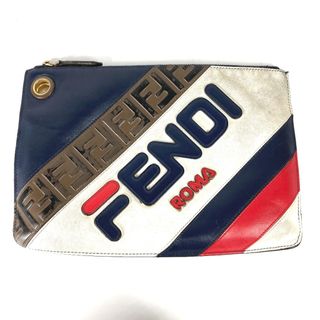 フェンディ(FENDI)のフェンディ FENDI FILA フィラ コラボ ロゴ 8BS021 カバン ポーチ クラッチバッグ レザー ホワイト(セカンドバッグ/クラッチバッグ)