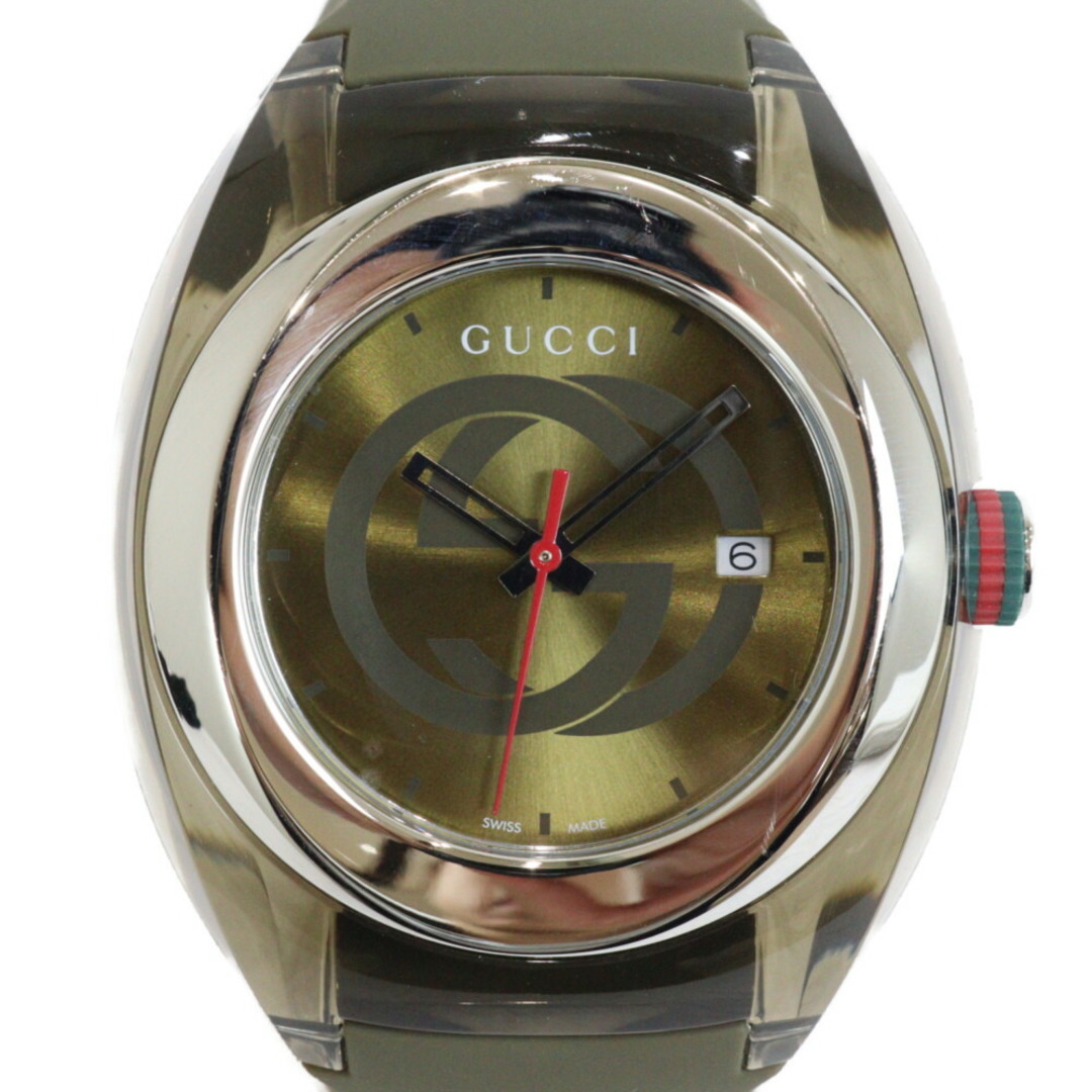 Gucci(グッチ)の【ギャラあり】GUCCI　グッチ　シンク　137.1　クオーツ　デイト　クリア　ラバー　グリーン　シェリーライン　メンズ　腕時計【中古】松前R56号店 メンズの時計(腕時計(アナログ))の商品写真