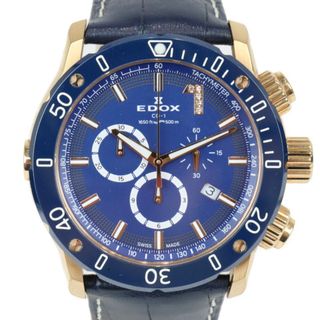 エドックス(EDOX)の【替えベルト付】EDOX　エドックス　クロノオフショア1　クロノグラフ　10221-37RBU3-BUIR3　クオーツ　デイト　ダイヤモンド　革ベルト　ラバー　ブルー　ゴールド　メンズ　腕時計【中古】松前R56号店(腕時計(アナログ))