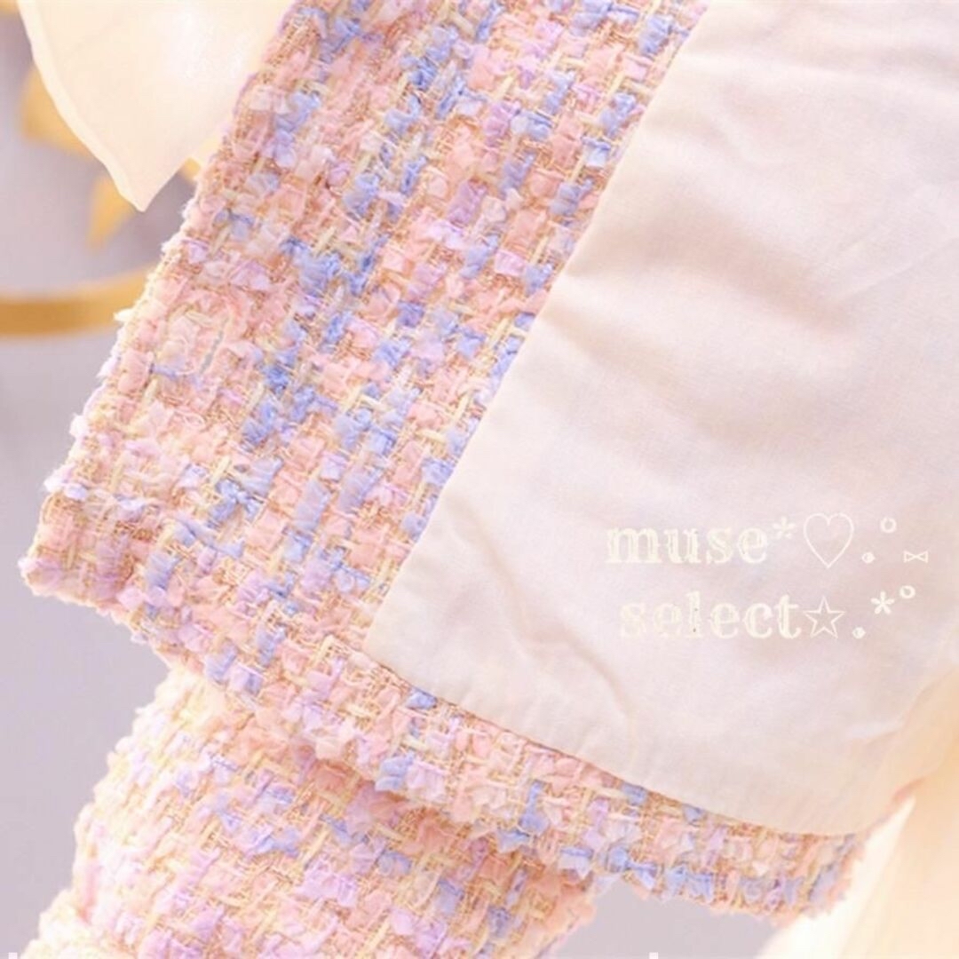 ピンク110cmツイードスーツセットアップ♥入学式 卒園式♥女の子 ピンク110cmツイードスーツセットアップ♥入学式 卒園式♥女の子