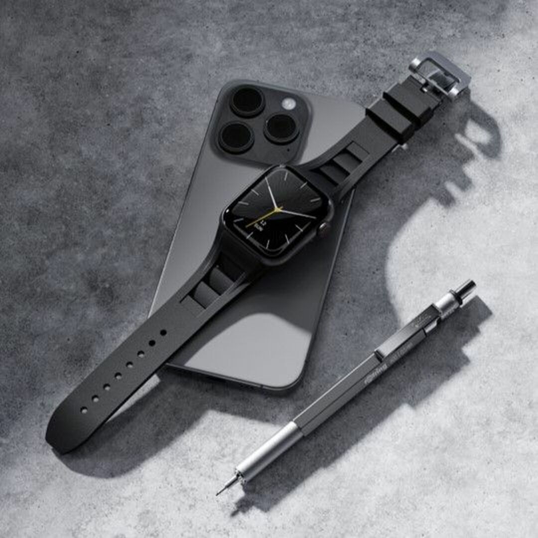 Apple Watch リシャールミル風ラバーベルト ブラック/ブラックの Apple Watch リシャールミル風ラバーベルト ブラック/ブラックの