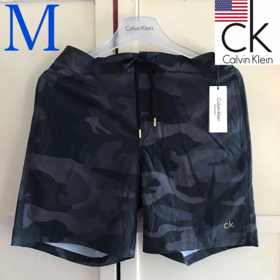 新品】カルバンクライン USA メンズ 水着 M 黒×グレー迷彩柄 下着-