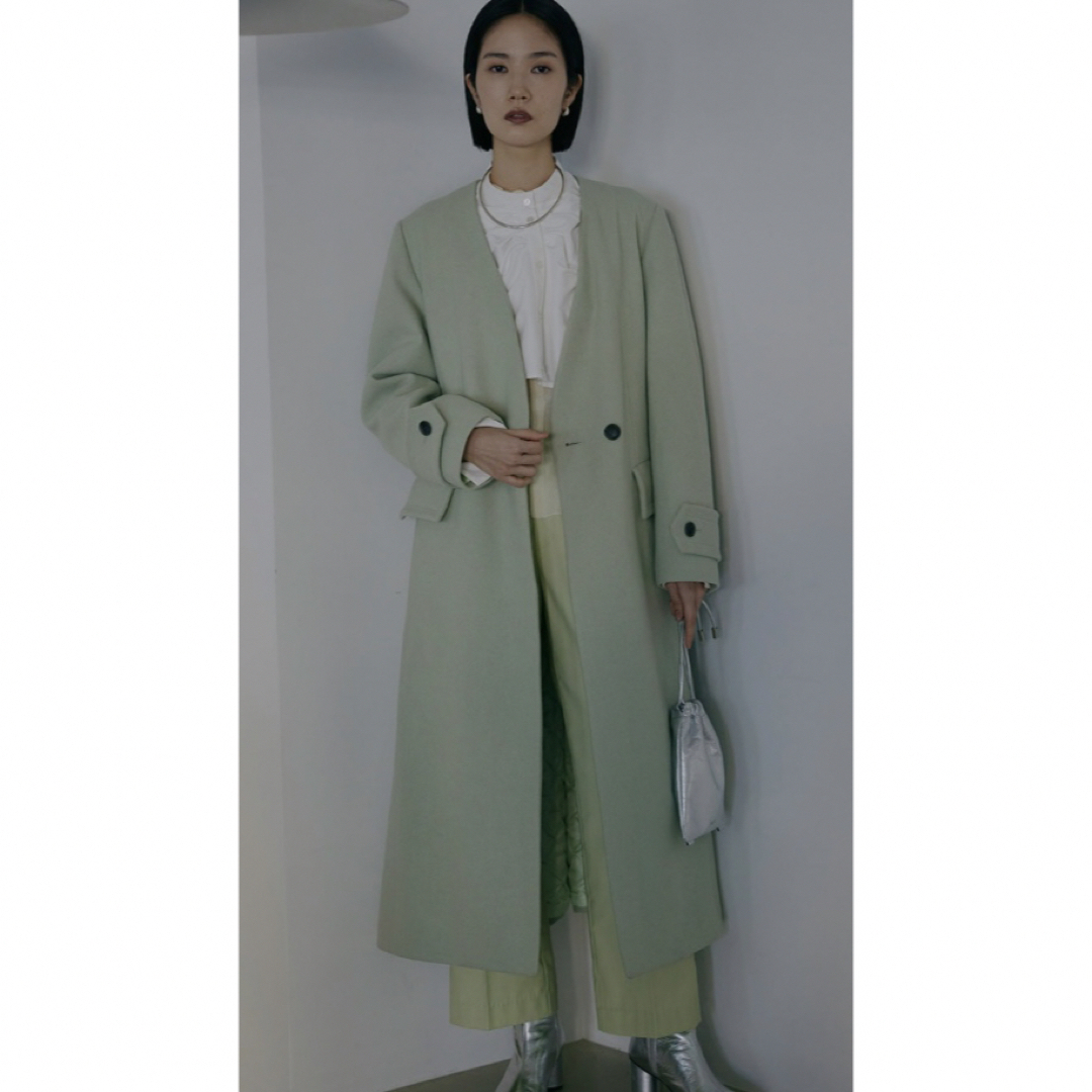 Ameri VINTAGE(アメリヴィンテージ)のUND VEST SET WOOL COAT セージ　コート　ジレ レディースのジャケット/アウター(ロングコート)の商品写真