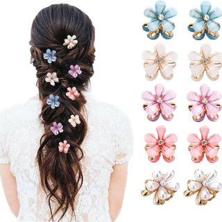 ミニヘアクリップ ヘアピン 花 前髪クリップ ヘアクリップ カラフル 10個(バレッタ/ヘアクリップ)