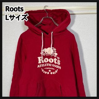 ルーツ】パーカー　アニマル　ビーバー　フロッキープリント　レッド roots80(パーカー)