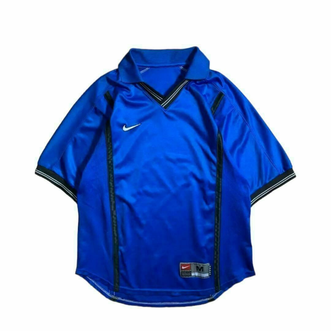 NIKE(ナイキ)の90s Nike ナイキ ブルー サッカーゲームシャツVネック 襟付き スポーツ/アウトドアのサッカー/フットサル(ウェア)の商品写真