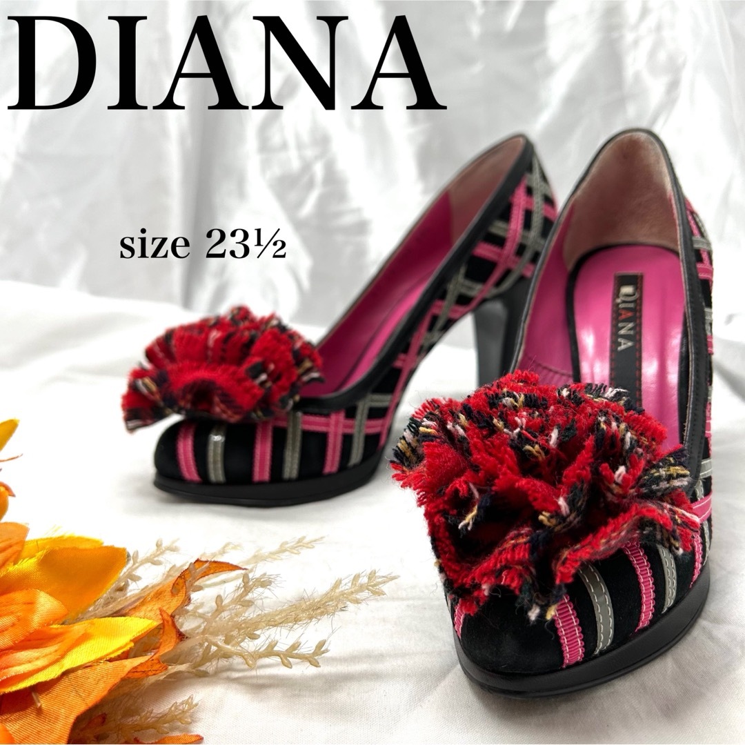 DIANA(ダイアナ)の【激レア】ダイアナ　ウールチェックパンプス　極美品 レディースの靴/シューズ(ハイヒール/パンプス)の商品写真