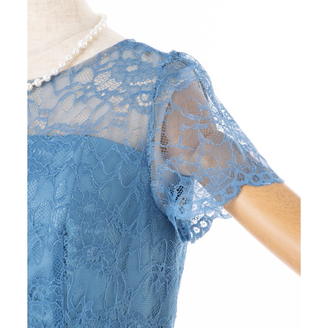 AIMER(エメ)のエメ　スカラレース×羽二重シャンタンドレス　ブルー レディースのフォーマル/ドレス(ミディアムドレス)の商品写真