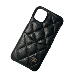 シャネル(CHANEL)のシャネル CHANEL スマホアクセサリー ブラック シルバー ココマーク マトラッセ  iPhoneケース iPhone11(iPhoneケース)