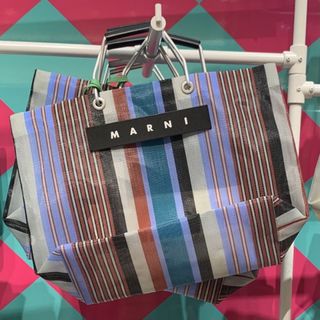 マルニ(Marni)のマルニ　フラワーカフェストライプカゴバッグ　ライムライト　マルニマーケット(トートバッグ)