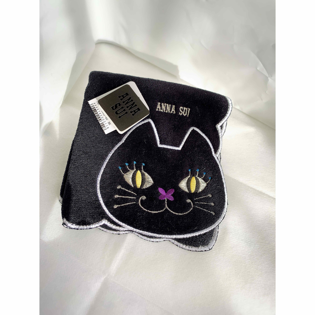 ANNA SUI(アナスイ)の【お値下げしました！】アナスイ ネコ刺繍タオルハンカチ 9502 ブラック レディースのファッション小物(ハンカチ)の商品写真