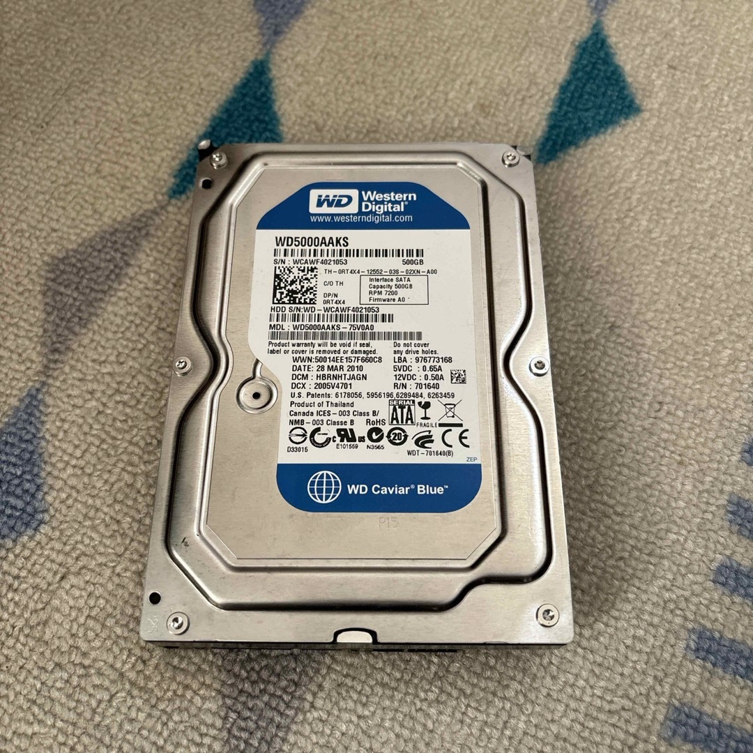 Western Digital(ウェスタンデジタル)の(ジャンク)500GB HDD  WD5000AAK (ウェスタンデジタル) スマホ/家電/カメラのPC/タブレット(PCパーツ)の商品写真