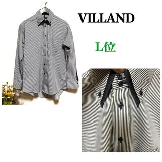 VILLAND ワイシャツ ボタンダウン ストライプ ドレスシャツ黒シルバーL位(シャツ)