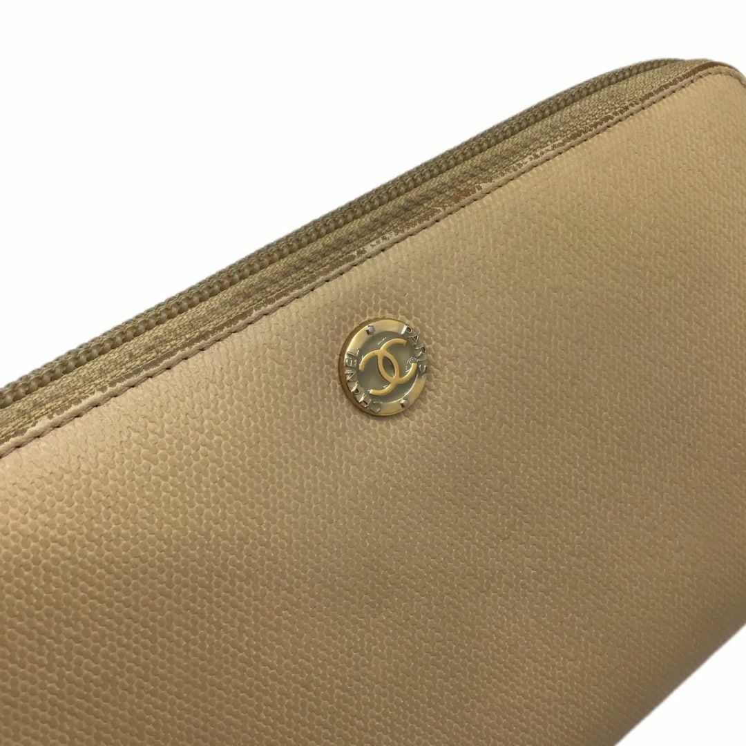 CHANEL シャネル ラウンドファスナー ベージュ ゴールド金具 CHANEL シャネル ラウンドファスナー ベージュ ゴールド金具
