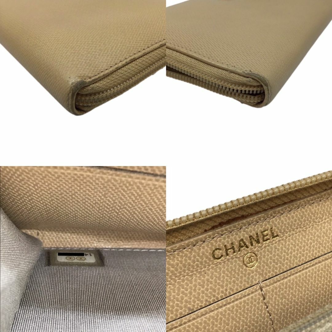 CHANEL シャネル ラウンドファスナー ベージュ ゴールド金具 CHANEL シャネル ラウンドファスナー ベージュ ゴールド金具
