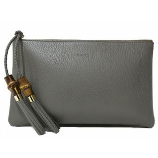 グッチ(Gucci)のGUCCI　グッチ　バンブーミニクラッチバッグ　449652　セカンドバッグ　ポーチ　タッセル　グレー　レザー　レディース　ギフト　プレゼント包装可【中古】松前R56号店(その他)