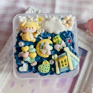 ホイップデコケース ホイップデコ ハンドメイド ブルー ホワイト わんこ(雑貨)