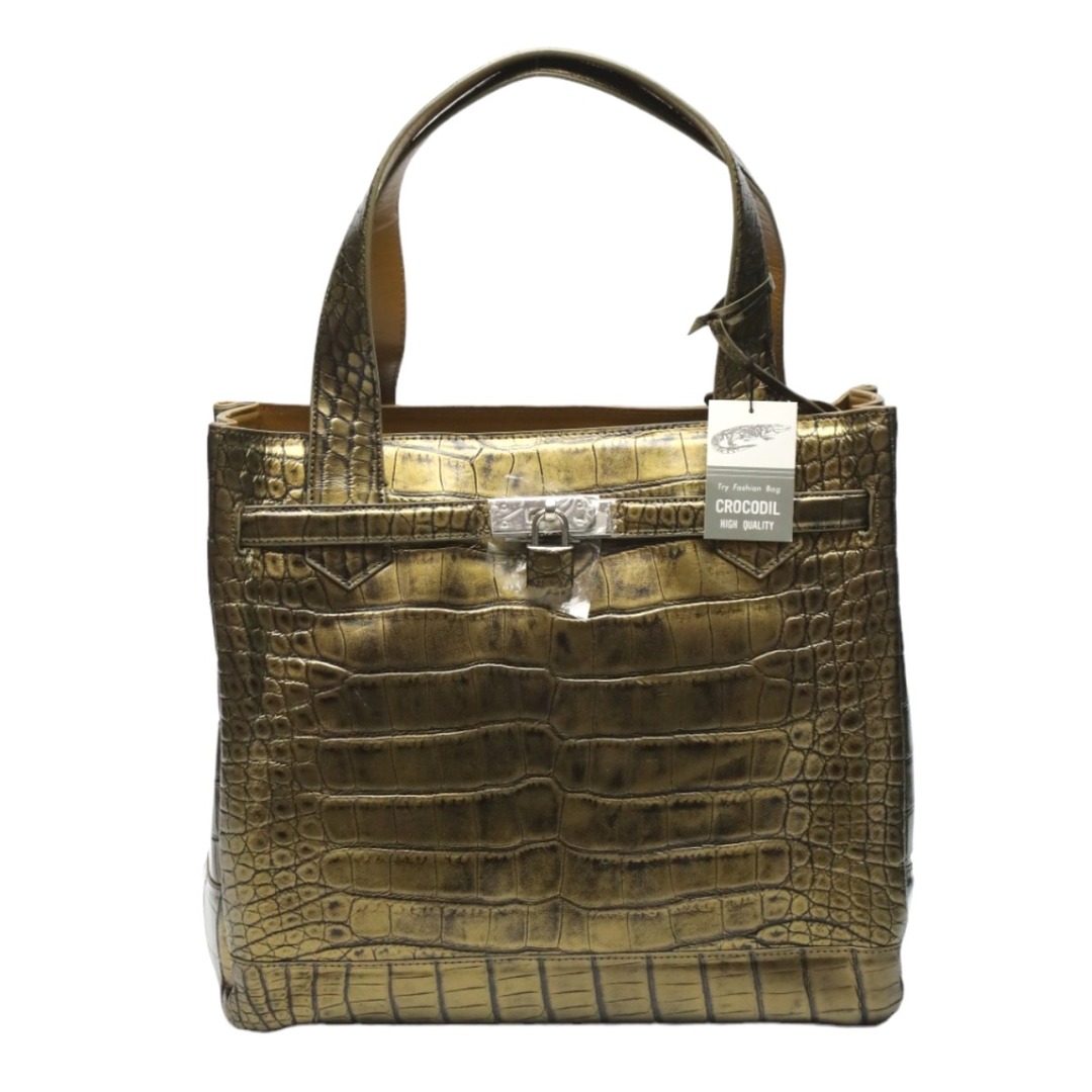 Crocodile - クロコダイル 3983 トートバッグ ゴールド  CROCODILE カデナ付き クロコダイル