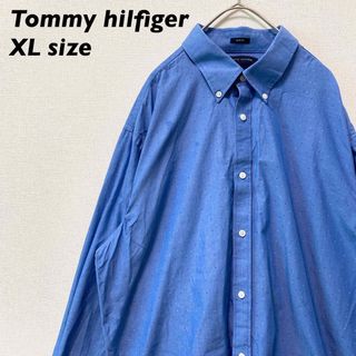 トミーヒルフィガー(TOMMY HILFIGER)のトミーヒルフィガー　長袖シャツ　ボタンダウン　アート柄　男女兼用　青色　XL(シャツ)