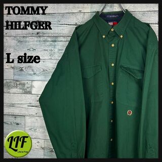 トミーヒルフィガー(TOMMY HILFIGER)のトミーヒルフィガー 刺繍ロゴ 胸ポケット 長袖 BDシャツ グリーン L(シャツ)