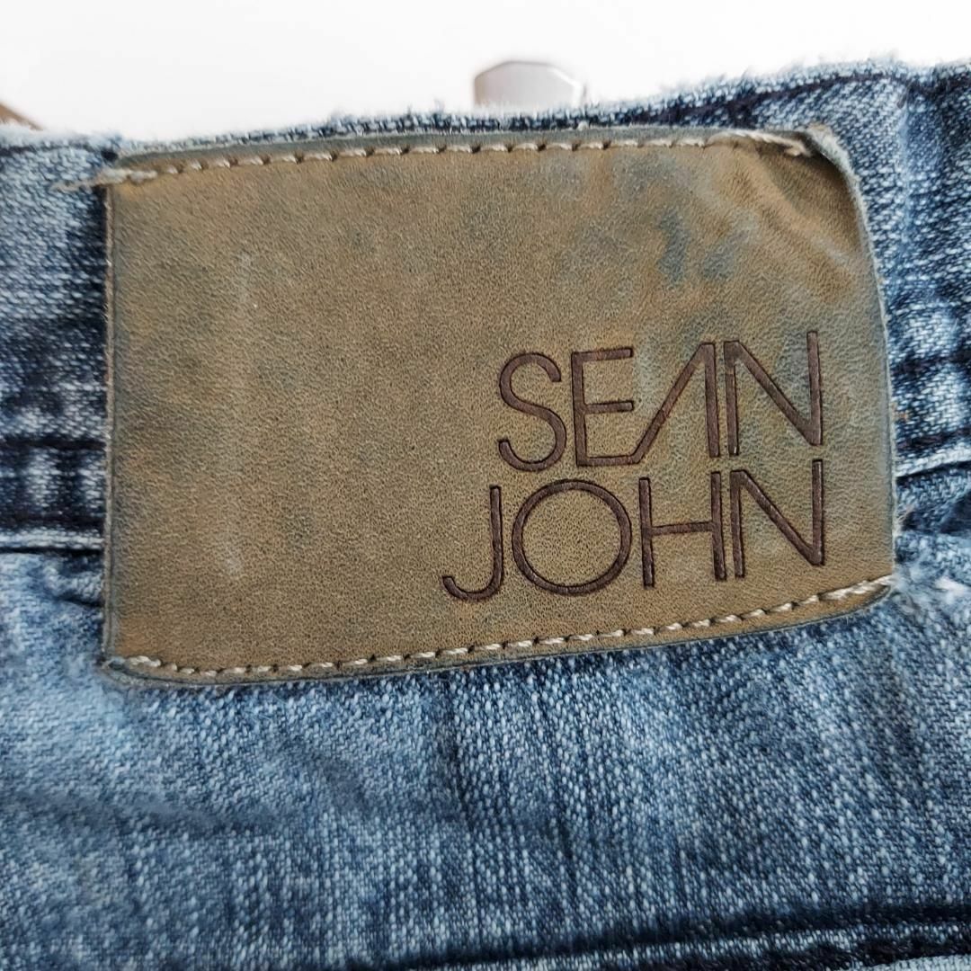 Sean John(ショーンジョン)のW36 ショーンジョン フロントロゴ刺繍 極太バギーボトム デニム ブルー 青 メンズのパンツ(デニム/ジーンズ)の商品写真