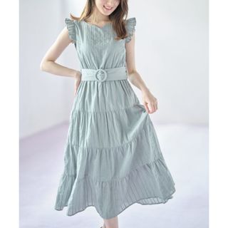 トッコクローゼット(TOCCO closet)のベルト付き肩フリルハートネックティアードコットンワンピース(ロングワンピース/マキシワンピース)