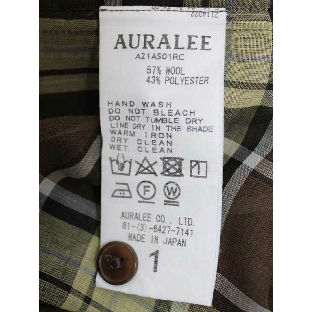 AURALEE(オーラリー)の☆AURALEE/オーラリー☆2021年製/WOOL RECYCLE POLYESTER SHEER CLOTH STAND チェックシャツ/A21AS01RC/長袖 イエロー×ブラウン/黄色×茶 レディース 1【中古】春夏 412032 レディースのトップス(シャツ/ブラウス(半袖/袖なし))の商品写真